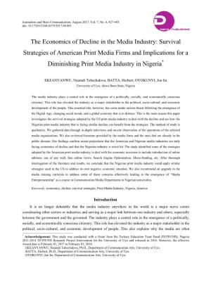 Survival Strategies of American Print Media Firms and Implications for a Diminishing Print Media Industry in Nigeria*