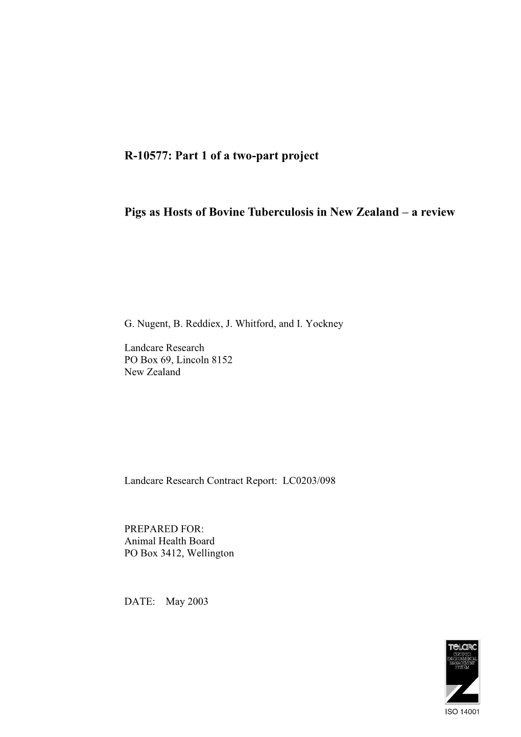 Pigs As Hosts of Bovine Tuberculosis in New Zealand – a Review