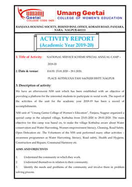 ACTIVITY REPORT (Academic Year 2019-20)