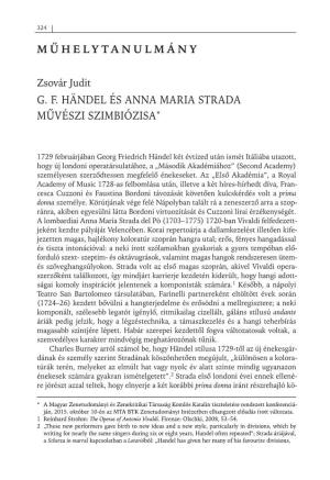 G. F. Händel És Anna Maria Strada Művészi Szimbiózisa*