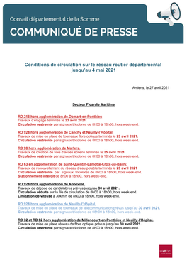 Conditions De Circulation Sur Le Réseau Routier Départemental Jusqu'au 4