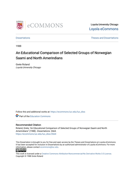 An Educational Comparison of Selected Groups of Norwegian Saami and North Amerindians