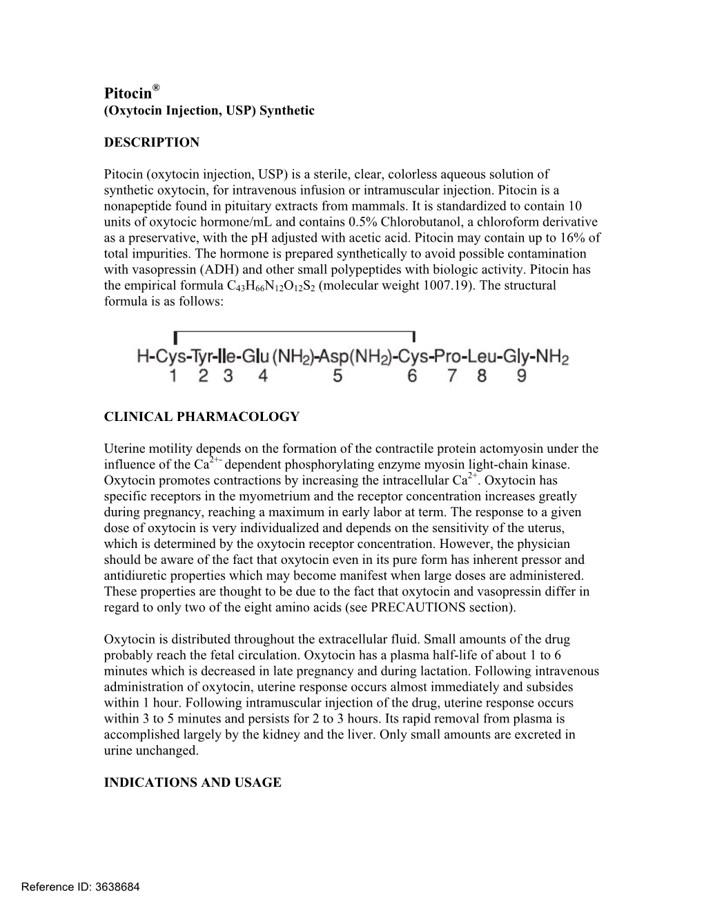 Pitocin® (Oxytocin Injection, USP) Synthetic