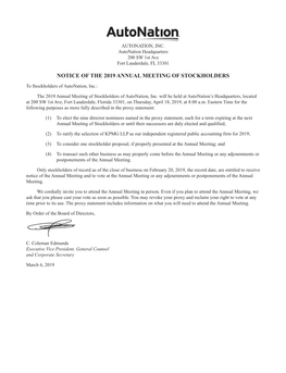 Notice of the 2019 Annual Meeting of Stockholders