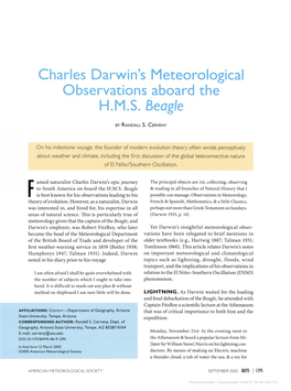Charles Darwin's Meteorological Observations Aboard the H.M.S. Beagle