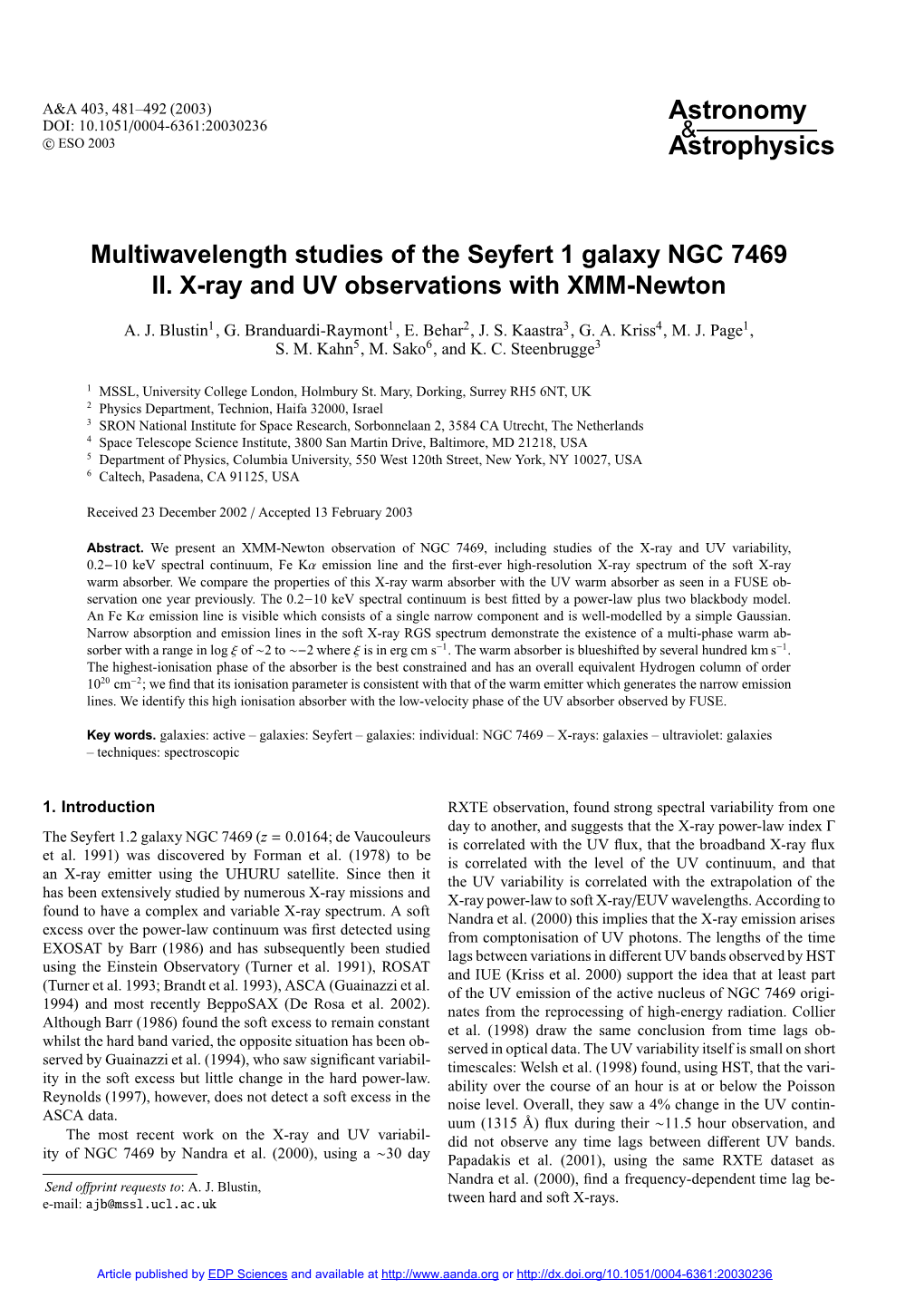 Multiwavelength Studies of the Seyfert 1 Galaxy NGC 7469 II. X-Ray and UV Observations with XMM-Newton