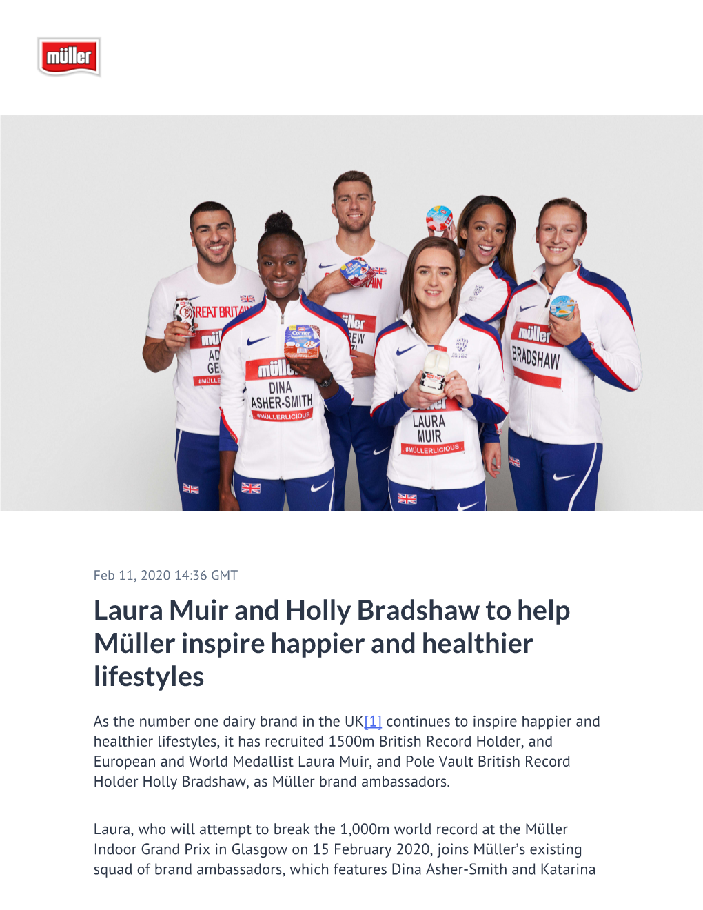 Laura Muir and Holly Bradshaw to Help Müller Inspire Happier and Healthier Lifestyles