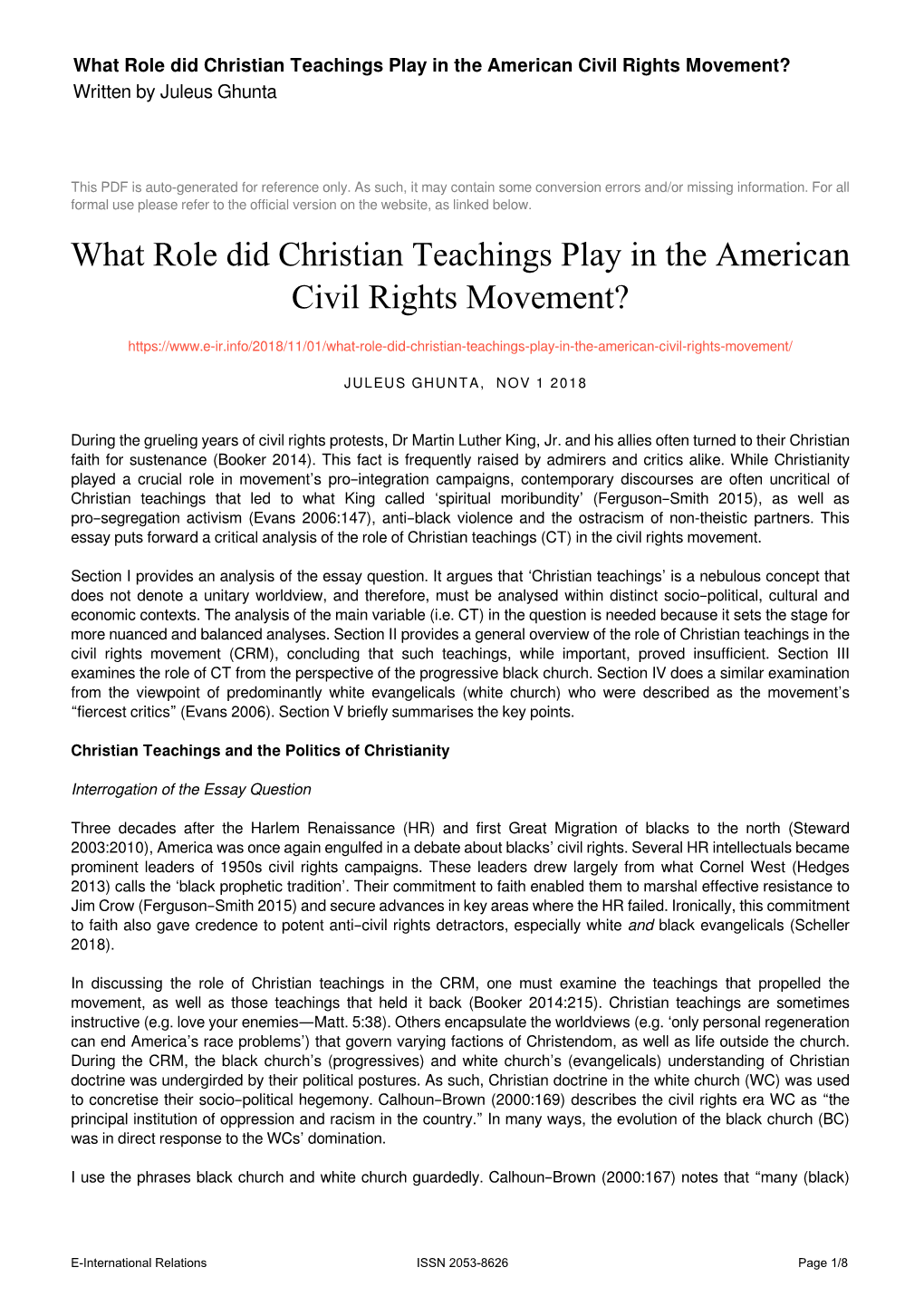 What Role Did Christian Teachings Play in the American Civil Rights Movement? Written by Juleus Ghunta