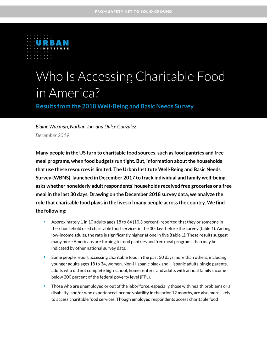 Who Is Accessing Charitable Food in America? Results from the 2018 Well-Being and Basic Needs Survey