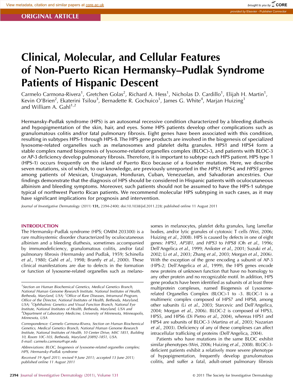 Clinical, Molecular, and Cellular Features of Non-Puerto Rican