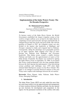 Implementation of the Indus Waters Treaty: the Six Decades Perspective