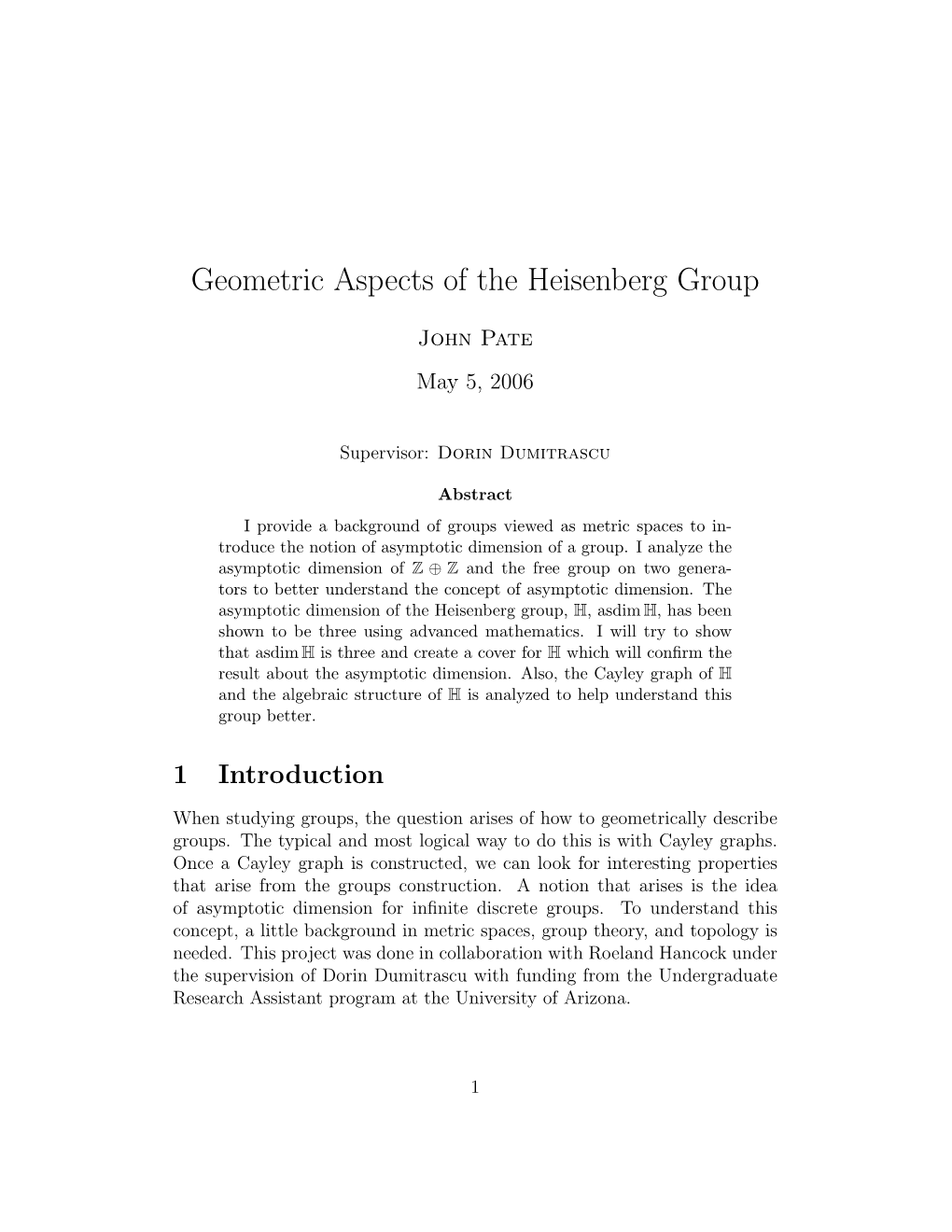 Geometric Aspects of the Heisenberg Group