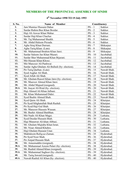 Members of the Provincial Assembly of Sindh