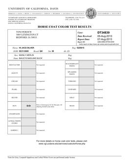 Horse Coat Color Test Results Dt34839