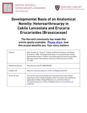 Developmental Basis of an Anatomical Novelty: Heteroarthrocarpy in Cakile Lanceolata and Erucaria Erucarioides (Brassicaceae)