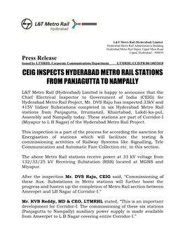 Ceig Inspects Hyderabad Metro Rail Stations from Panjagutta to Nampally