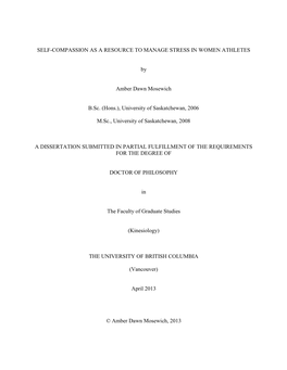 Self-Compassion As a Resource to Manage Stress in Women Athletes