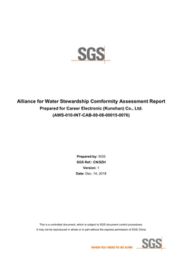 ALLIANCE for WATER STEWARDSHIP CONFORMITY ASSESSMENT REPORT DATE SUBMITTED: Dec