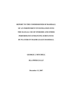 Report to the Commissioner of Baseball of an Independent Investigation Into the Illegal Use of Steroids and Other Performance En