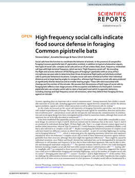 High Frequency Social Calls Indicate Food Source Defense in Foraging Common Pipistrelle Bats Simone Götze*, Annette Denzinger & Hans-Ulrich Schnitzler
