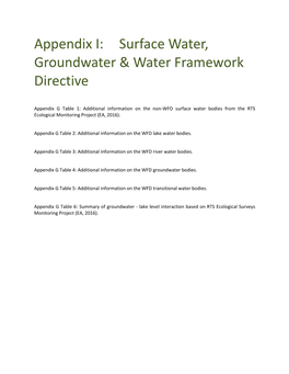 Surface Water, Groundwater & Water Framework Directive