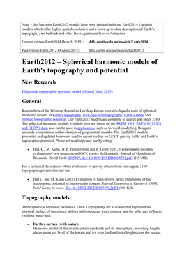 Earth2012 – Spherical Harmonic Models of Earth's Topography and Potential New Research