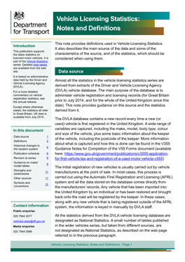 Vehicle Licensing Statistics: Notes and Defnitions