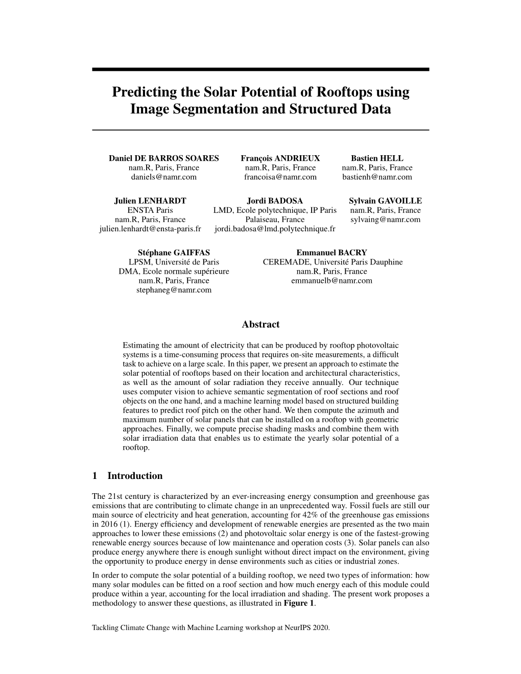 Predicting the Solar Potential of Rooftops Using Image Segmentation and Structured Data