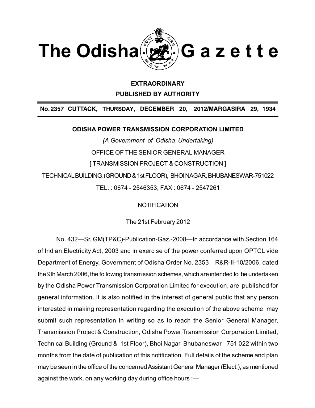 The Odisha G a Z E T T E