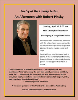 An Afternoon with Robert Pinsky