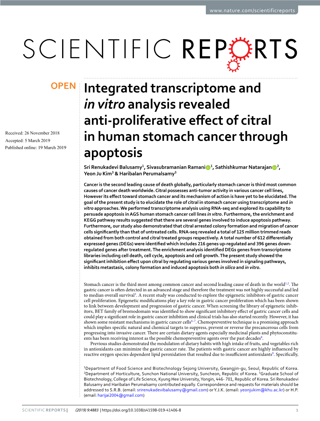 Integrated Transcriptome and in Vitro Analysis Revealed Anti-Proliferative