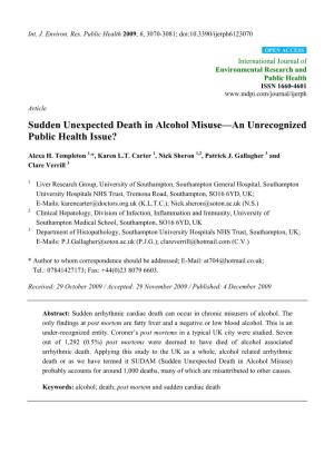 Sudden Unexpected Death in Alcohol Misuse—An Unrecognized Public Health Issue?
