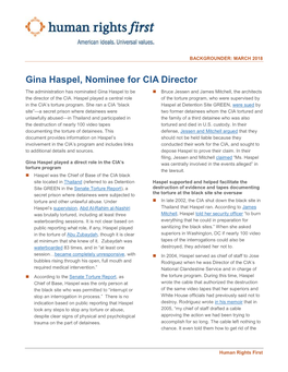 Gina Haspel, Nominee for CIA Director