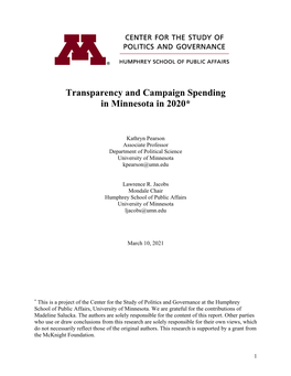 Transparency and Campaign Spending in Minnesota in 2020*