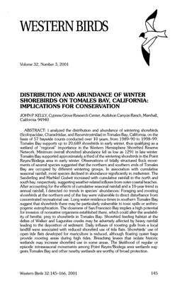 Distribution and Abundanve of Winter Shorebirds on Tomales Bay