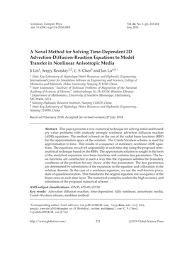 A Novel Method for Solving Time-Dependent 2D Advection-Diffusion-Reaction Equations to Model Transfer in Nonlinear Anisotropic Media Ji Lin1, Sergiy Reutskiy1,2, C
