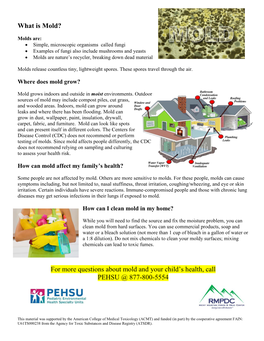 For More Questions About Mold and Your Child's Health, Call PEHSU