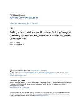 Exploring Ecological Citizenship, Systems Thinking, and Environmental Governance in Southwest Yukon