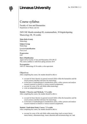 Course Syllabus Faculty of Arts and Humanities Department of Music and Art