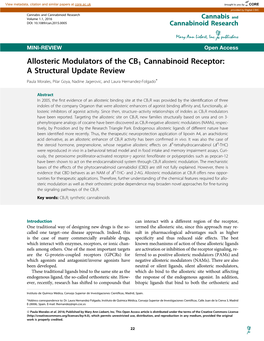 Allosteric Modulators of the CB1 Cannabinoid Receptor