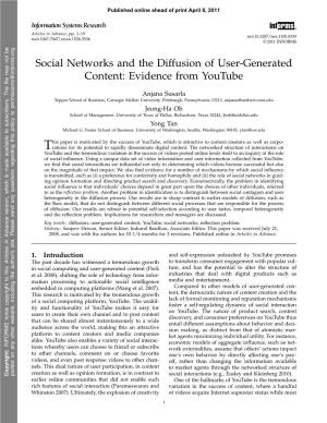 Social Networks and the Diffusion of User-Generated Content: Evidence from Youtube