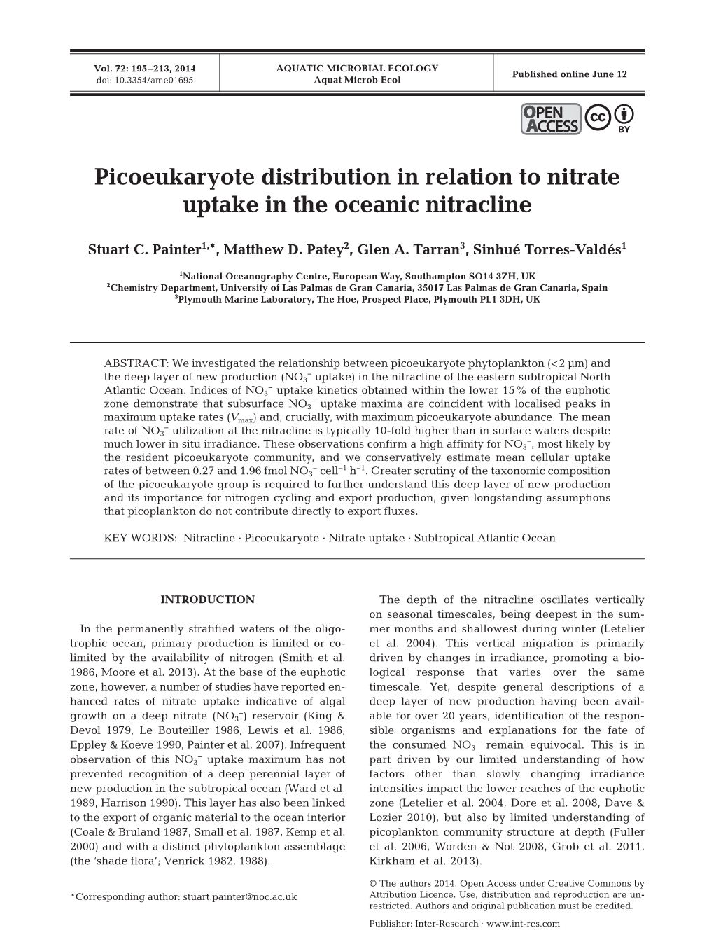 Picoeukaryote Distribution in Relation to Nitrate Uptake in the Oceanic Nitracline