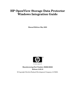 HP Openview Storage Data Protector Windows Integration Guide