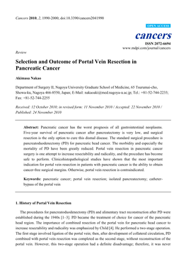 Selection and Outcome of Portal Vein Resection in Pancreatic Cancer