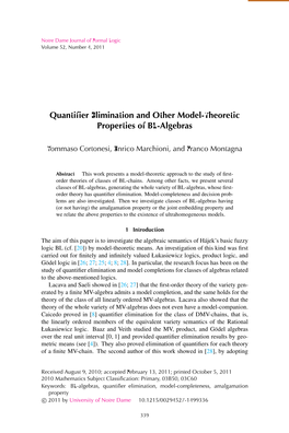 Quantifier Elimination and Other Model-Theoretic Properties of BL