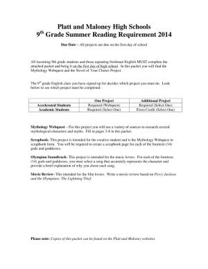 Grade Summer Reading Requirement 2014