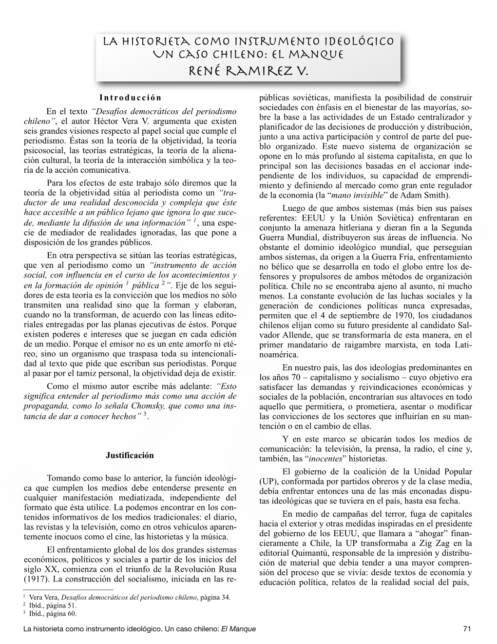 LA Historieta Como Instrumento Ideológico Un Caso Chileno: El Manque René Ramirez V