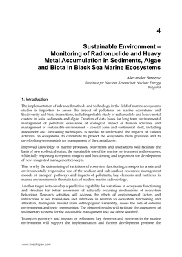 Sustainable Environment – Monitoring of Radionuclide and Heavy Metal Accumulation in Sediments, Algae and Biota in Black Sea Marine Ecosystems