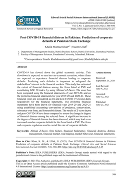 Post COVID-19 Financial Distress in Pakistan: Prediction of Corporate Defaults at Pakistan Stock Exchange