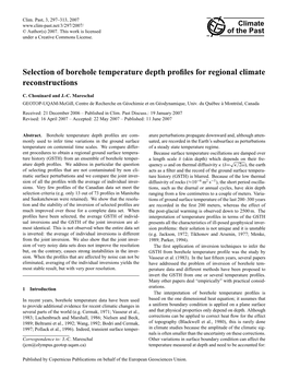 Selection of Borehole Temperature Depth Profiles for Regional Climate